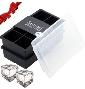 lot 9590 image: Samuelworld Ice Cube Tray with Lids, Pack of 2, Large Ice Cubes, Flexible 8 Cavity Silicone Ice Mold, Slow Melting Ice Cubes for Whiskey, Cocktails & Juices - Black