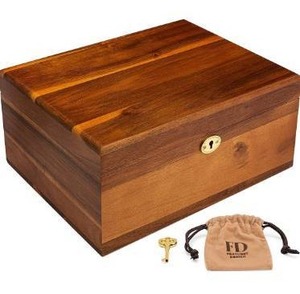 lot 9599 image: Wooden Storage Box with Hinged Lid and Locking Key - Large Premium Acacia Keepsake Chest with Matte Finish - Store Jewelry, Toys, and Keepsakes in a Beautiful Decorative Crate - 11 X 8.5 X 5 Inches
