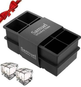 lot 9629 image: Samuelworld Ice Cube Tray, Pack of 2, Large Ice Cubes, Flexible 8 Cavity Silicone Ice Mold, Slow Melting Ice Cubes for Whiskey, Cocktails & Juices, BPA Free - Black