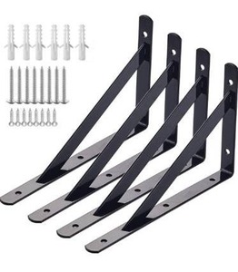 lot 9634 image: Heavy Duty Shelf Bracket, 8 x 5 Metal Shelf Brackets Triangle, Wall Shelf Bracket with Mounting Screws, Black, 4 Pack