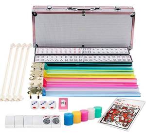 lot 39726 image: American Mahjong Set, 166 White Tiles, 4 Mah Jong RacksPushers, Mahjong Scoring Coins , Western Mah Jongg Game Set with Aluminum Case, A Beginners Guide to American Mah Jongg-Pink