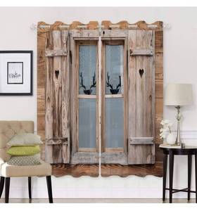 lot 39727 image: Yeele Rustic Wooden Pattern Blackout Curtains, Old Wooden Barn Door Countryside Village Board Print Landscape Windows Drapes for Living Room Bedroom Decor Darkening Curtain 2 Panel Set, 53 x63