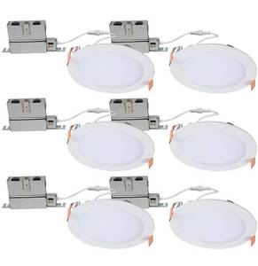 lot 39731 image: HALO 6 inch Recessed LED Ceiling & Shower Disc Light �� Canless Wafer Downlight �� 2700K3000K3500K4000K5000K Selectable - White - 6 Pack
