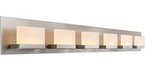 lot 39733 image: Kira Home Everett 48 Modern 6-Light 38W Integrated LED (360W eq.) BathroomVanity Light, Rectangular Acrylic Lenses, Energy Efficient, Eco-Friendly, 3000k Warm White Light, Brushed Nickel Finish, Retail $269