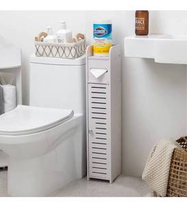 lot 39737 image: AOJEZOR Small Bathroom Storage Corner Floor Cabinet with Doors and Shelves,Thin Toilet Vanity Cabinet,Narrow Bath Sink Organizer,Towel Storage Shelf for Paper Holder,White