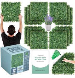 lot 39747 image: CREATIVE SPACE Artificial Grass Wall Panels Wedding Backdrop 12 PCS 20 x 20 Inch Boxwood Panels Privacy Hedge Screen for Indoor Outdoor Garden Wall Decor Bedroom Artificial Plants