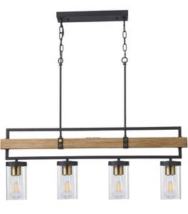 lot 39755 image: ALAISLYC 4-Light Kitchen Island Lighting Farmhouse Pendant Light Kitchen Island Fixtures 36 L Hanging Linear Chandeliers for Dining Room Black and Wood