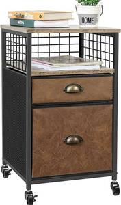lot 39762 image: Mobile File Cabinet, Office File Cabinet with Locking Wheels, Rolling File Cabinet with Open Shelf and 2 Drawers, for LegalLetterA4 File (Rustic Brown & Black)