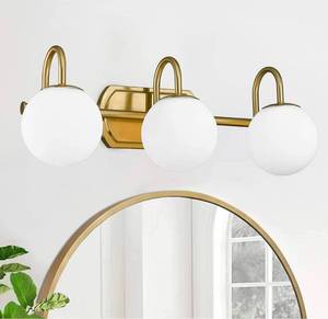 lot 59855 image: Gold Bathroom Light Fixtures, 3-Light Bathroom Vanity Light in Gold Finish with Milky White Glass Globe Shade Gold Vanity Lights for Bathroom, Living Room, Mirror (Exclude G9 Bulb)