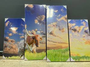 lot 59859 image: Canvbay 4 Pc Texas Longhorn Canvas Wall Art, 31.5��x12�� & 24��x12��