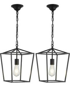 lot 59860 image: ANJIADENGSHI Vintage Lantern Pendant Light Lantern Iron 1 E26 Bulbs Lantern Chandelier for Dining Room Kitchen, Matte Black(Bulbs Not Included,2-Pack)