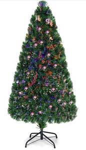 lot 59866 image: Goplus 5FT Artificial Pre-Lit Christmas Tree, Premium Fiber Optic Tree with Metal Stand, Easy Assembly Xmas Tree for Indoor