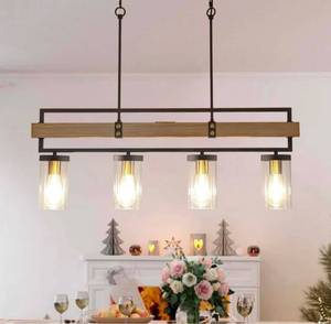 lot 59875 image: ALAISLYC 4-Light Kitchen Island Lighting Farmhouse Pendant Light Kitchen Island Fixtures 36 L Hanging Linear Chandeliers for Dining Room Black and Wood