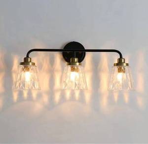 lot 59882 image: Black and Gold Bathroom Vanity Lights, Glass Shade, 3-Lights, 23.6 W x 10.2 H