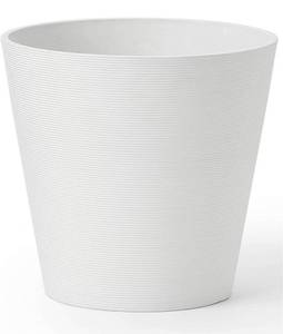 lot 59885 image: LA JOLIE MUSE 12 Inch Outdoor Planter - Flower Pot for Indoor and Outdoor Plants, Minimalist Tapered Shape Planter with Textured Circle Pattern, Matte White