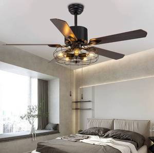 lot 61362 image: Morpholife 52 Industrial Caged Ceiling Fan with Lights Remote Control, Farmhouse Chandelier Fan Pull Chain, Black Rustic Ceiling Fans Light Fixture with 5 Wooden Blades for Bedroom, Living Room