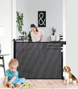 lot 61382 image: Dai&F Retractable Baby Gates, Pet Gate Mesh, Baby Gate for Stairs Doorways Hallways, Mesh Gates for Kids or Pets IndoorOutdoor , 33 Tall, Extends Up to 55 Wide,Black