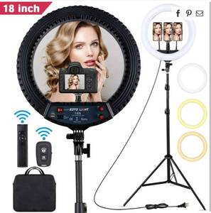 lot 61390 image: EOTOLIGHT 18 inch LED Ring Light with Tripod Stand Dimmable Makeup Selfie Ring Light for Studio Portrait YouTube Vlog Video Shooting with Carrying Bag and Remote Controller