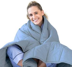 lot 61399 image: Luna Adult Weighted Blanket - Individual Use - 20 Lbs - 80x87 - Queen  King Size Bed - 100% Oeko-Tex Cooling Cotton & Glass Beads - USA Designed - Heavy Cool Weight - Granite Blue