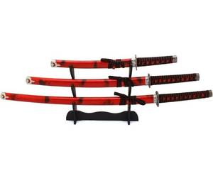 lot 61404 image: Master Cutlery 3 Piece Marble Red Katana Sword Set