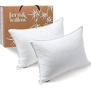 lot 61412 image: Fern and Willow Pillows for Sleeping - Set of 2 Queen Size Down Alternative Pillow Set w Luxury Plush Cooling Gel for Side, Back & Stomach Sleepers