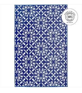 lot 61421 image: Fab Habitat Outdoor Rug - Waterproof, Fade Resistant, Crease-Free - Premium Recycled Plastic - Spanish Tile Farmhouse - Porch, Deck, Balcony, Laundry Room, Patio - San Juan - Dark Blue - 3 x 5 ft