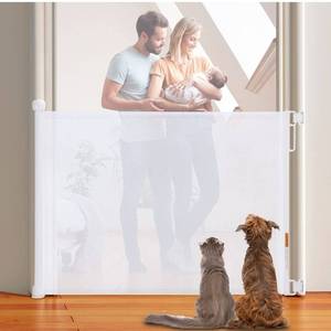 lot 61429 image: Fuumlo Retractable Baby Gates for Stairs, 33 Tall, Extends to 51 Extra Wide, Mesh Soft Pet Gate for Dog, Child Safety Gate for The House, Doorways, Hallways, House, Indoor, Outdoor(White)