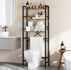 lot 61433 image: Denkee Over The Toilet Storage Rack, 3-Tier Over Toilet Bathroom Organizer, Bathroom Space Saver Shelf, Easy to Assemble, Rustic Brown (25L x 10W x 63H)