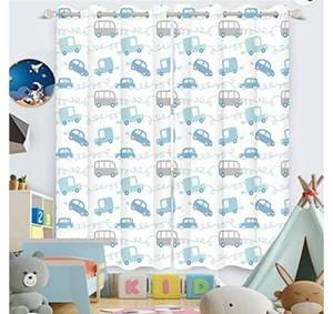 lot 71788 image: Yeele Cute Trucks Window Curtains, Cartoon Colorful Cute Sports Blue Grey Bus Trucks Insulated Blackout Curtains Window Drapes 2 Panel Set with Grommet for Boys Girls Room 42.13x63inchesq