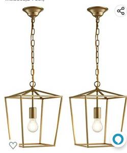 lot 71794 image: ANJIADENGSHI Vintage Lantern Pendant Light Lantern Iron 1 E26 Bulbs Lantern Chandelier for Dining Room Kitchen, Golden(Bulbs Not Included,2-Pack)
