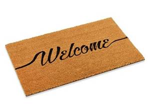 lot 71800 image: Lot of 3, Kempf Cursive Welcome Outdoor Front Doormat with Anti-Slip Backing, 22 x 47in, Large, Good for Double Doors  Corners cut Bonus Kempf Hello Greeting Coco Front Door mat 18 x 30-inch