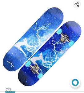 lot 71822 image: MUXIA 80CM 7 Layer Maple Double Kick Deck Cruiser Sports and Outdoor Skateboard,Skateboard with Colorful Flashing Wheels(Double Deer)