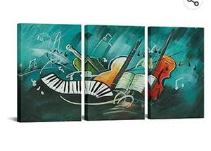 lot 71825 image: VANSEEING 4 Panel Music Canvas Wall Art Musical Instrument Pictures Print Violin Oil Painting Music Notes Art Wall Decor Vintage Teal Artwork for Classroom Bedroom Home Decoration 16x24inchx3pcs