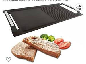 lot 71827 image: Griddle Pan, Cast Iron Grill Hot Plate, Rectangular Grill, 2 handles with Flat and Ridged Surface for Induction Electric Cooktop��16.7 x 9.1inch