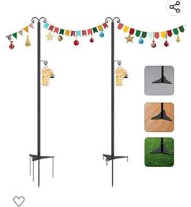 lot 71832 image: KUTUSPON String Light Poles for Outside, 9Ft Sturdy Heavy Duty Metal Triangular Base Outdoor String Light with Hook Hanging Lights Pole for Patio Holiday Backyard Bistro Party Wedding Garden,Retail $72.00