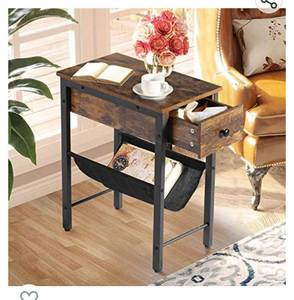 lot 71841 image: VECELO Nightstand,2-Tier End Side Table with Drawer and Storage Holder, Industrial H Shaped Snack Desk for Small Space,Sofa Couch,Living Room,Bedroom,Rustic Brown