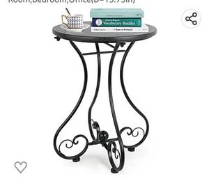 lot 71842 image: Solid Wood End Table with Beautiful Carved Metal Legs,22in Height Black Accent Coffee Table NightStands,Modern Round Side Tables for Living Room,Bedroom,Office(D15.75in, Retail $60.00