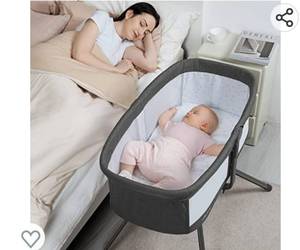 lot 71844 image: ANGELBLISS 3 in 1 Rocking Bassinet & Baby Portable Travel Bassinet Bedside Crib, Side to Side Manual Rocking Motion Bassinet, Mattress Included (Black),Retail $130.00