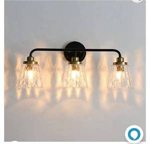 lot 71849 image: Black and Gold Bathroom Vanity Lights,Farmhouse Bathroom Light fixtures with Glass Shade, 3-Lights Vintage Bathroom Lights Over Mirror, Glass Wall Vanity Lighting Fixtures, 23.6 W x 10.2 H