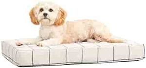 lot 2302 image: Barkbox Memory Foam Platform Dog Bed  Plush Mattress for Orthopedic Joint Relief  Machine Washable Cuddler with Removable Cover and Water-Resistant Lining  (Small, White Plaid)