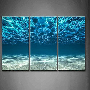 lot 2304 image: 3 Panel Blue Ocean Sea Wall Art Painting on Canvas The Pictures Modern Artwork For Office Home Decor