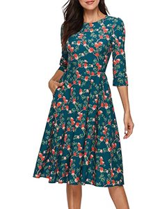 lot 2313 image: Simple Flavor Womens Floral Vintage Dress Elegant Midi Evening Dress 34 Sleeves (XH0360Green, XX-Large)