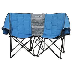 lot 2327 image: Sunnyfeel Folding Double Camping Chair, Oversized Loveseat Chair, Heavy Duty PortableFoldable Lawn Chair with Storage for OutsideOutdoorTravelPicnic, Fold Up Camp Chairs for Adults 2 People
