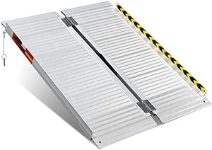 lot 2335 image: ORFORD Non-Skid Folding Wheelchair Ramp 4ft, 800 lbs Weight Capacity, Utility Mobility Access Threshold Ramp, Portable Aluminum Foldable Wheelchair Ramp, for Home Steps Stairs Doorways Scooter