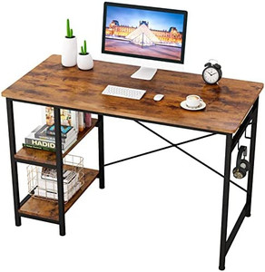 lot 2339 image: Engriy Writing Computer Desk 47, Home Office Study Desk with 2 Storage Shelves on Left or Right Side, Industrial Simple Style Wood Table Metal Frame for PC Laptop Notebook