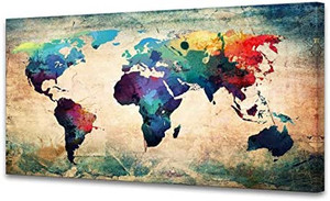 lot 2356 image: A62062 Baisuwallart Abstract World Map Canvas Painting Vintage Posters and Prints Colorful Wall Art Wall Pictures Artwork Framed Ready to Hang for Living Room Bedroom Office Home Decor, 30�60