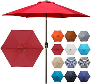 lot 2368 image: 7.5 ft Patio Umbrella, Yard Umbrella with Push Button Tilt and Crank(Red)