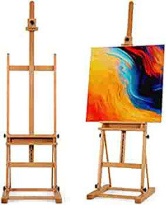 lot 2369 image: VISWIN Medium H-Frame Easel of Maximum Height 95, Holds Canvas Up to 49, Compact Artist Easel with Storage Tray, Solid Beech Wood Floor Easel Stand, for Beginners, Amateurs & Art Students - Natural