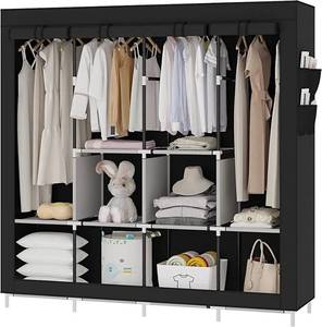 lot 2382 image: UDEAR Portable Closet Large Wardrobe Closet Clothes Organizer with 6 Storage Shelves, 4 Hanging Sections 4 Side Pockets,Black