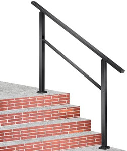 lot 5485 image: Railing,Black Handrails for Outdoor Steps 5 Step Handrail Fits 1 to 5 Steps Transitional Handrail with Stair Railing